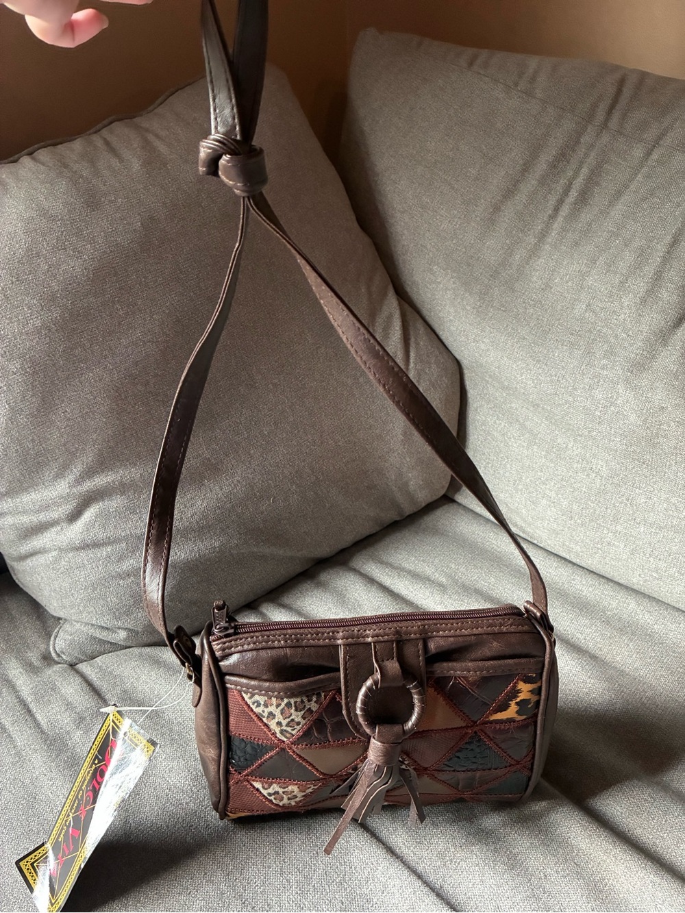 Dolce Vita Brown Patchwork Shoulder Bag with Animal Accents